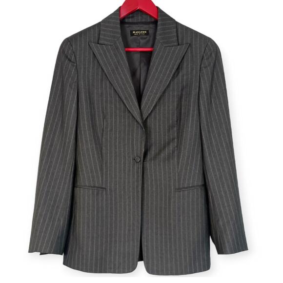 Marlowe SZ 8 Women's Made In Italy Wool Gray Pinstripe Blazer - Picture 2 of 8